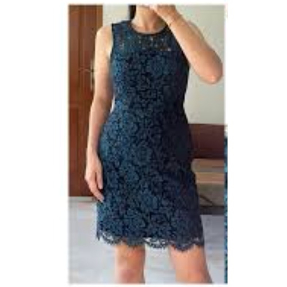 Banana Republic Vintage Blue Black Lace Bodycon Mini Cocktail Party Dress Size 8